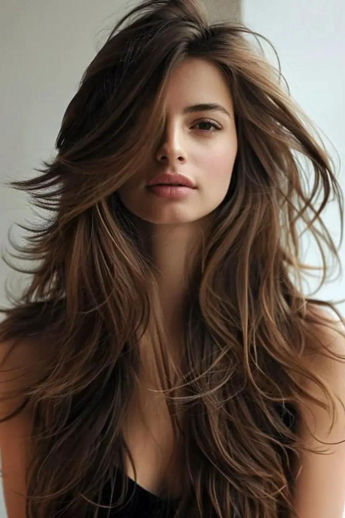 27 Long Layered Haircuts with Face Framing 25 24. Lunar Drift Locks