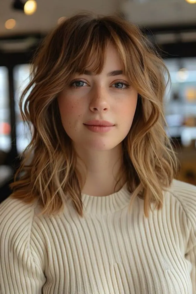 27 Best Lob Haircut with Bangs 25 24. Sunkissed Soft-Layer Lob