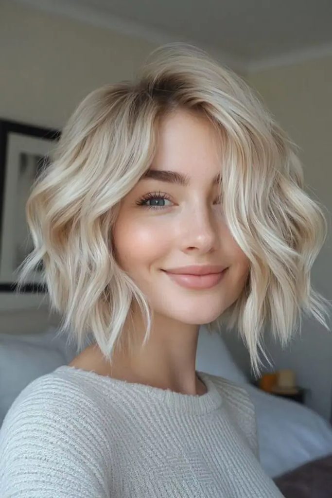 29 Messy Blonde Bob Ideas 26 24. Taffy-Toned Waves