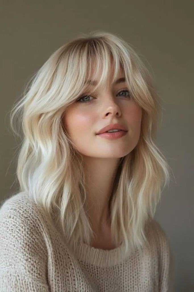 25. Bleach Blonde Micro Bangs & Waves
