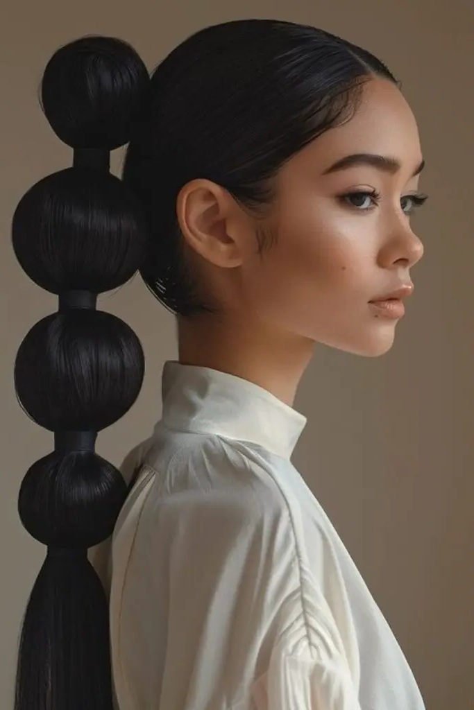 27 Stunning Turtle Neck Hairstyles 27 25. Bubble Ponytail and Turtleneck Layers