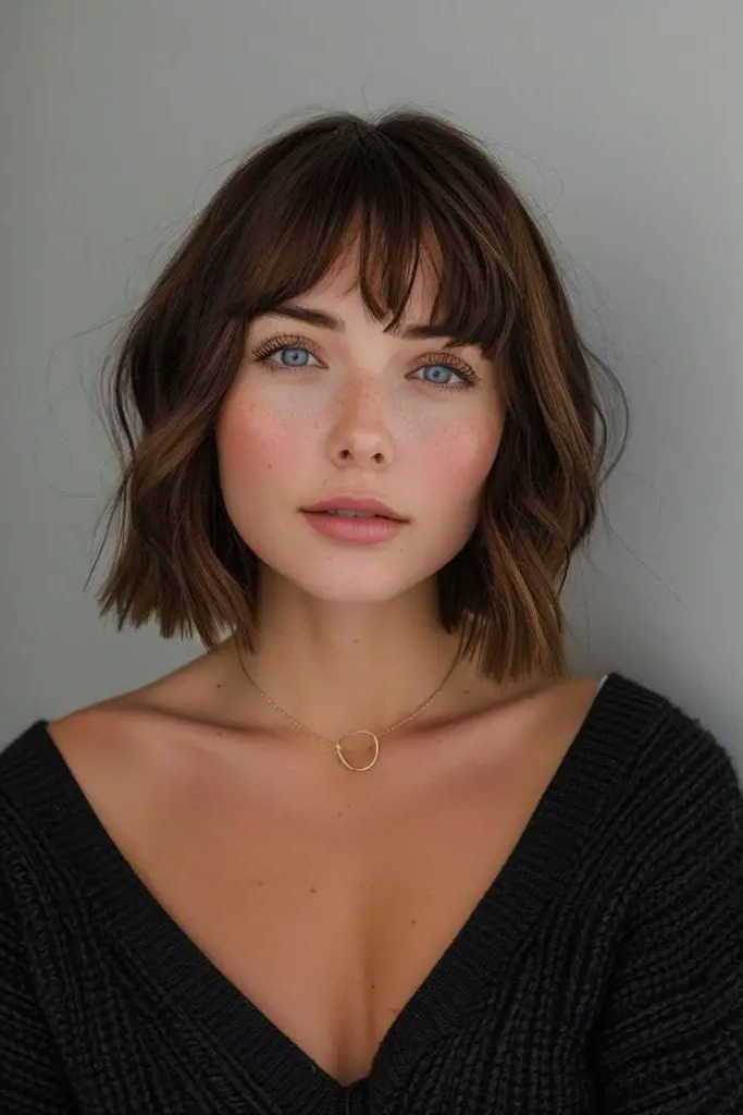 29 Gorgeous Bob Hairstyles with Bangs 27 25. Chestnut Gloss Bob