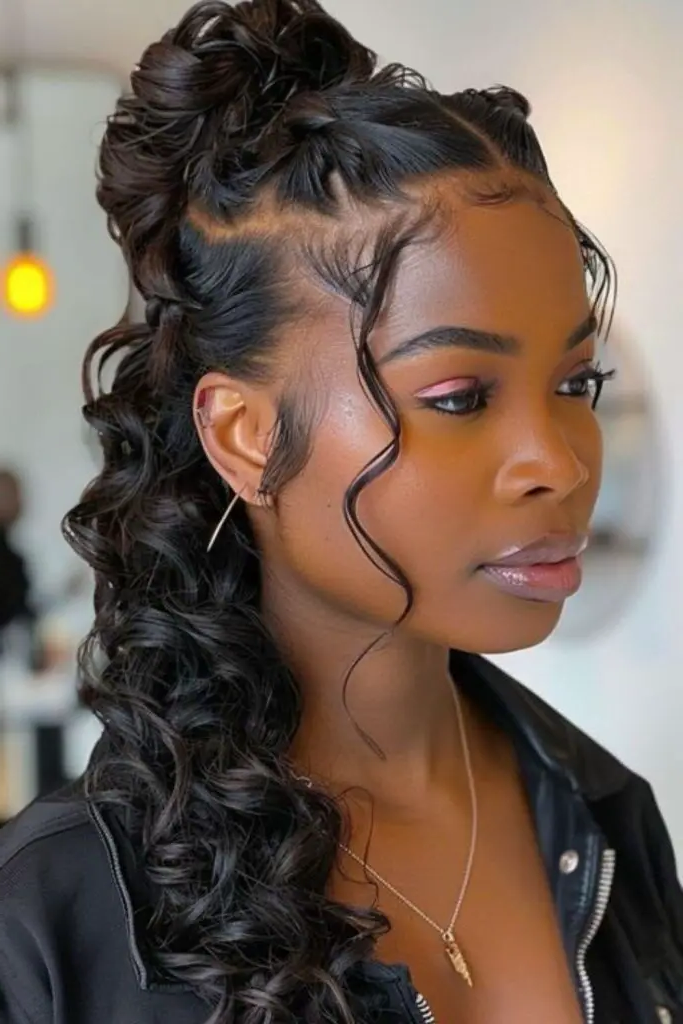 29 Best Black Baddies Hairstyles to Try 26 25. Half-Up, Half-Down Wavy Elegance