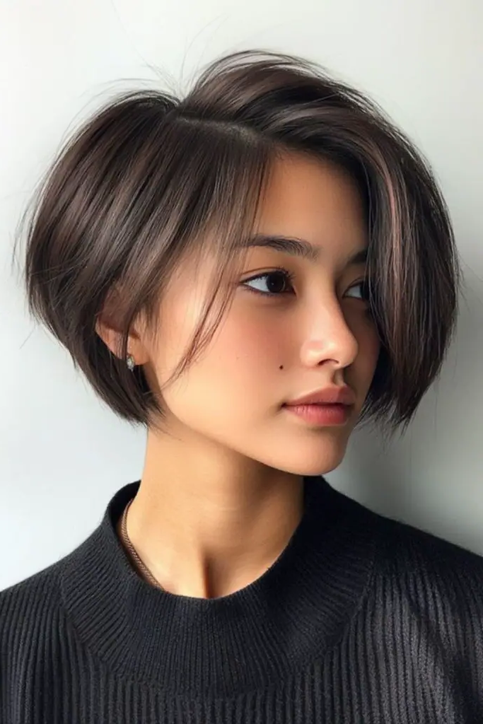 29 Short Bob for Thin Hair Ideas 27 25. Sleek Side-Part Drama Cut