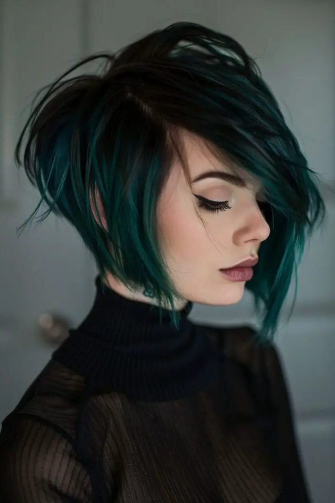 27 Stunning Turtle Neck Hairstyles 28 26. Asymmetrical Bob with Bold Highlights