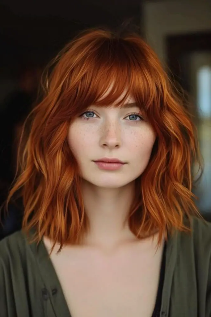 27 Best Lob Haircut with Bangs 27 26. Autumn Auburn Whispers