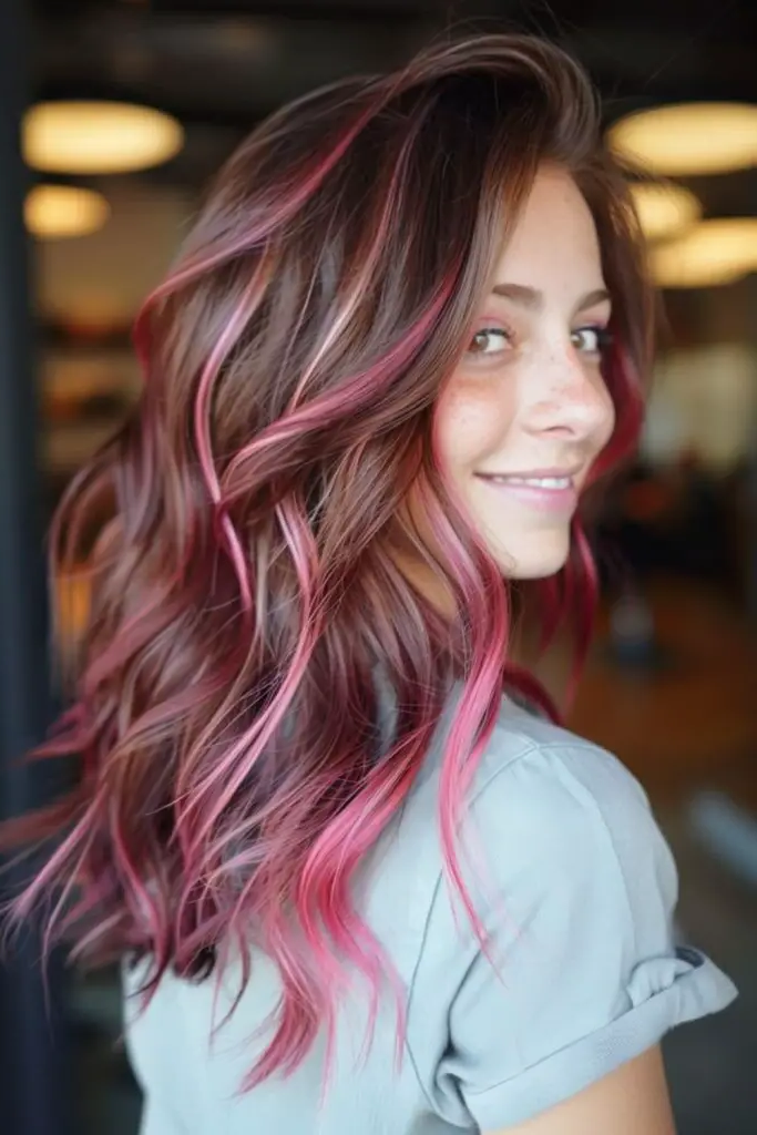 28 Trendy Spring 2025 Hair Trends 28 26. Wildflower Pink Underdye