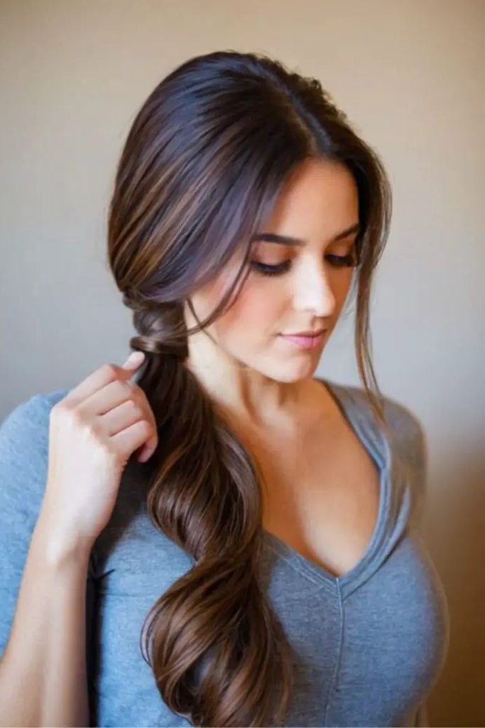 27 Simple Hairstyles for Long Hair 29 27. Wavy Side Ponytail Enchantment
