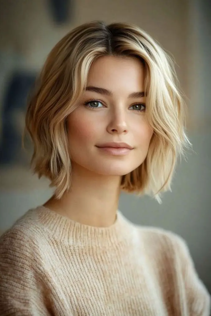 29 Messy Blonde Bob Ideas 30 28. Golden Mischief Bob