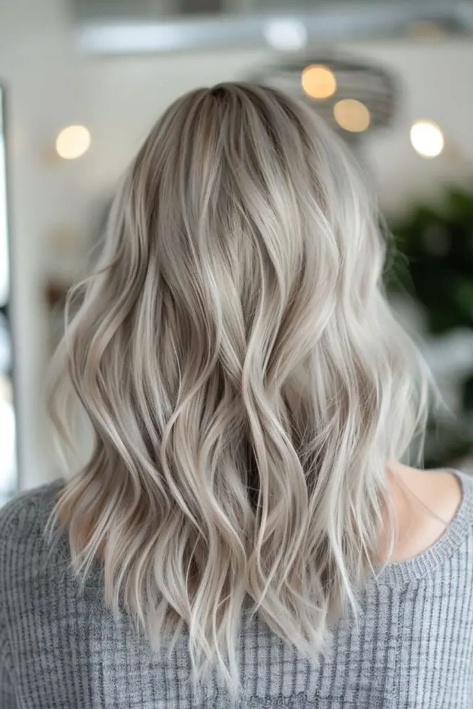 29 Grey Blonde Hair Ashy Highlights 30 28. Mist-Kissed Sterling Tresses