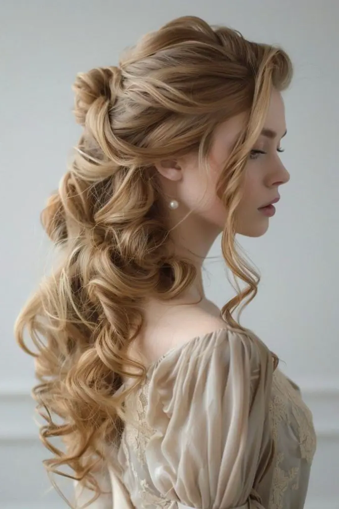 28. Romantic Pin-Curled Half-Updo