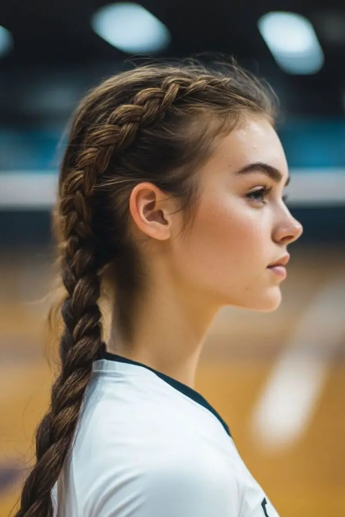 28 Elegant Softball Hairstyles 29 28. Side-Swept Loose French Plait