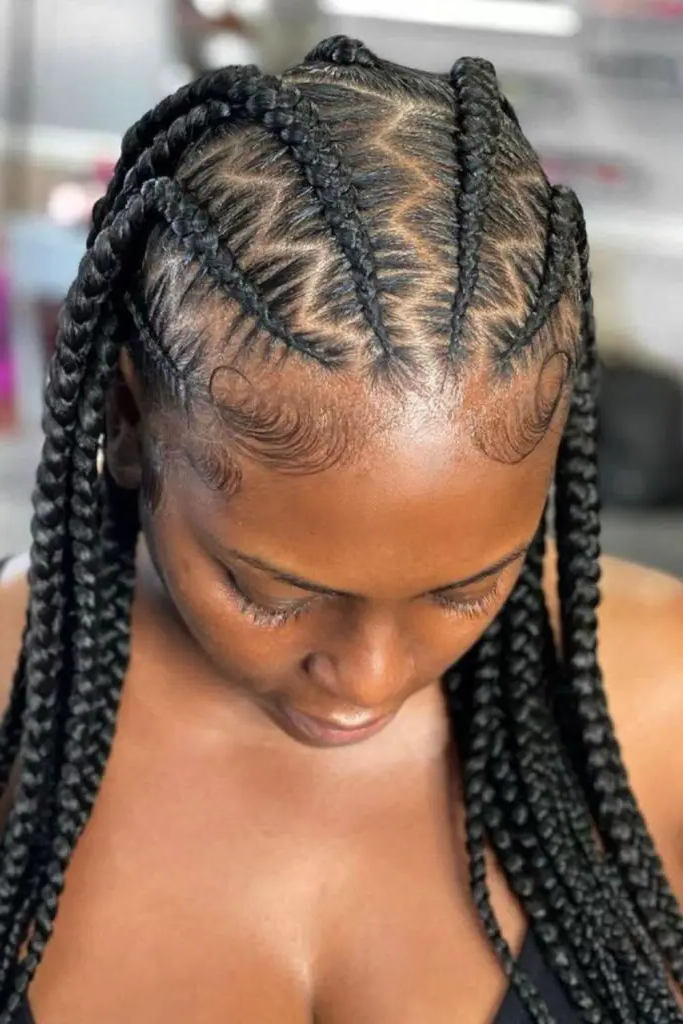 29 New Braided Hairstyles 30 28. Zig-Zag Parted Braids