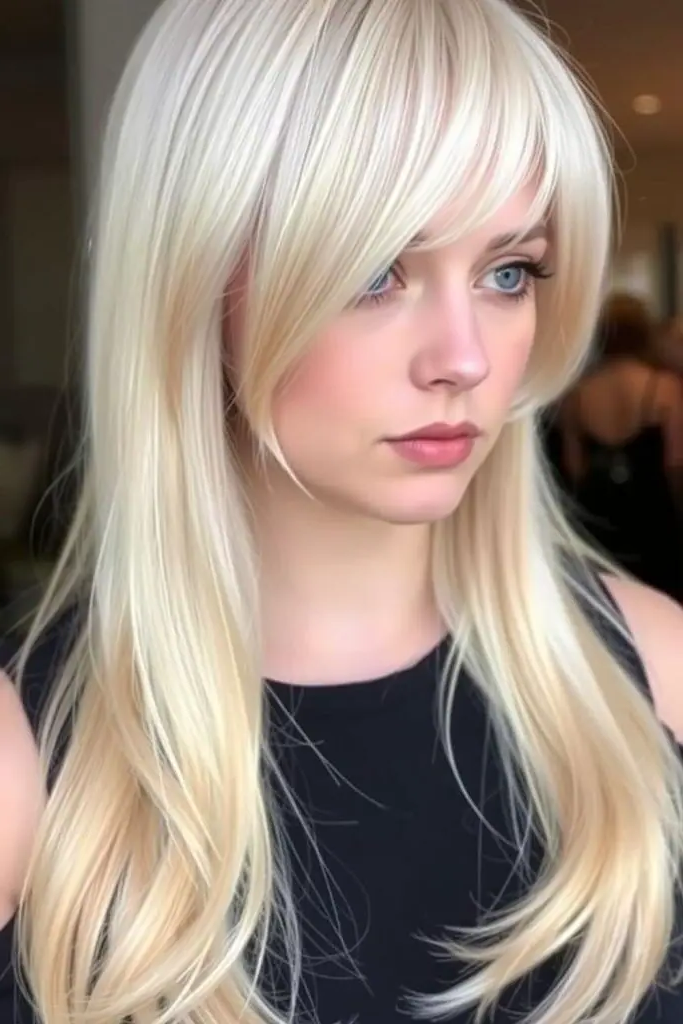 29 Long Layers with Curtain Bangs 30 29. Crystal Cascade Layers