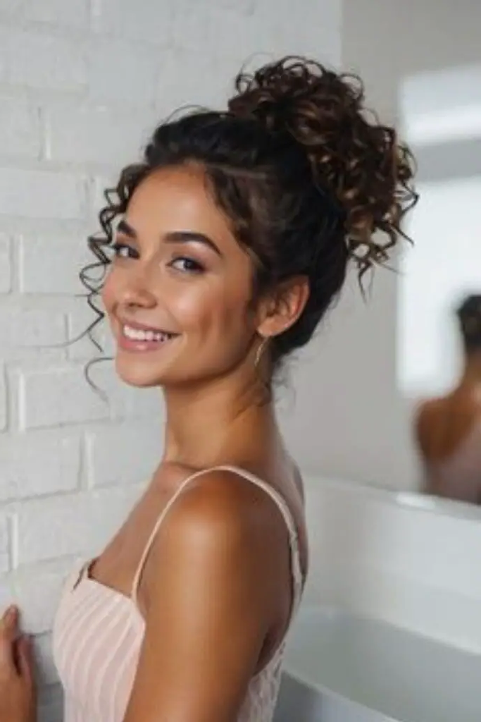29 Cute Latina Hairstyles Long 31 29. High Pinned Curly Bun