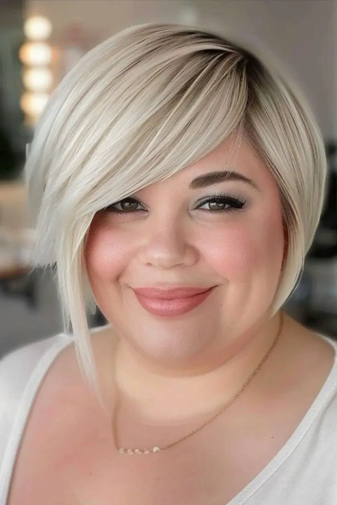 27 Gorgeous Haircuts for Round Chubby Faces 5 3. Asymmetrical A-Line Cut