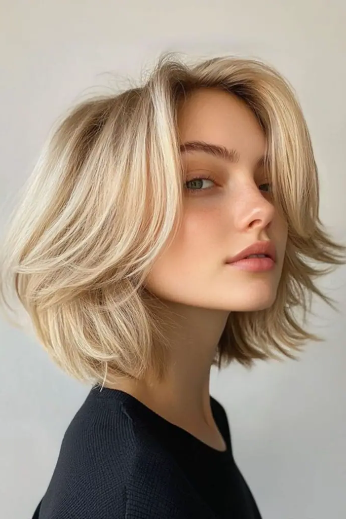 29 Messy Blonde Bob Ideas 5 3. Choppy Champagne Chic