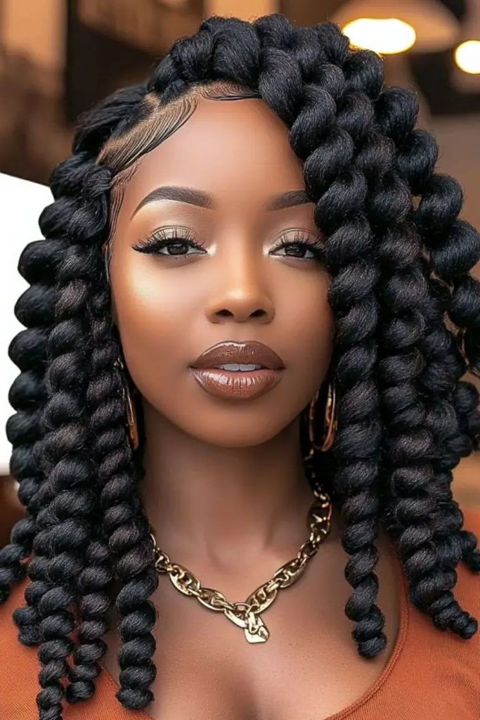 29 Big Twist Braids Hairstyles 5 3. Jumbo Twists with Side Part