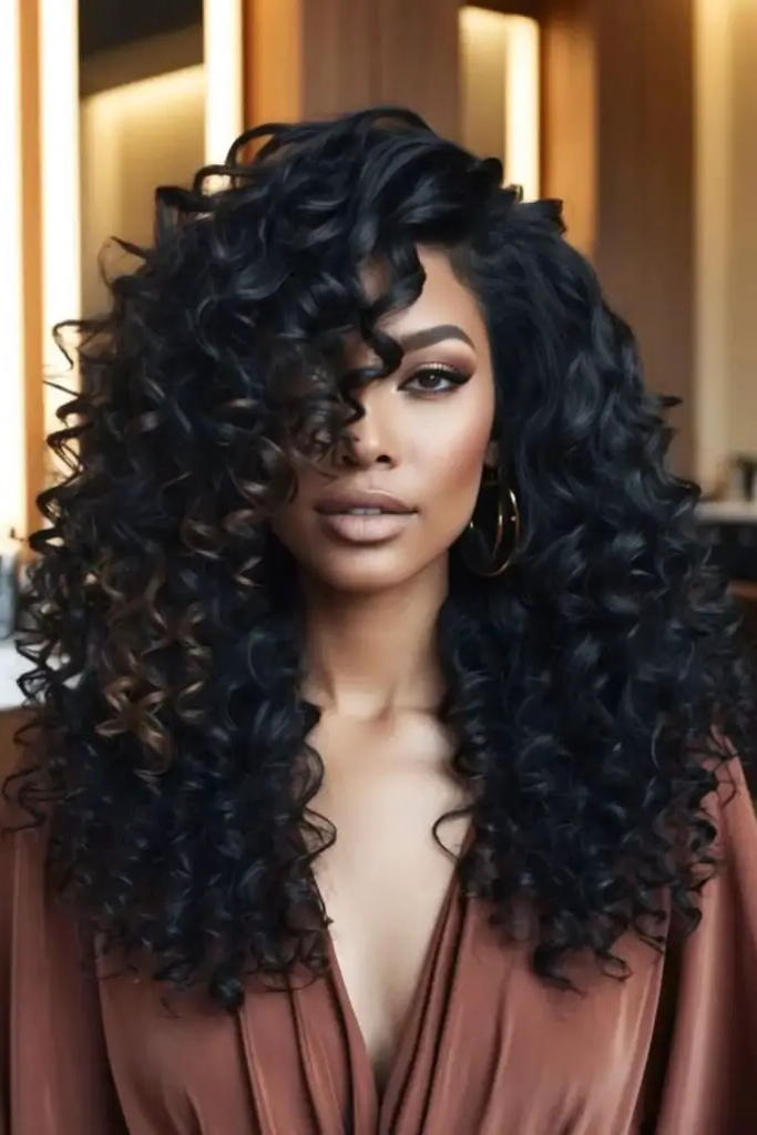27 Cute Curly Wig Hairstyles 5 3. Midnight Spiral Majesty