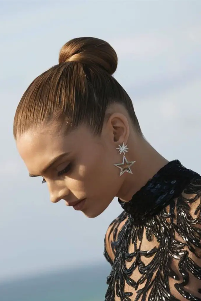 29 Cute Slick Hairstyles 5 3. Oil-Slicked Wet Look Bun