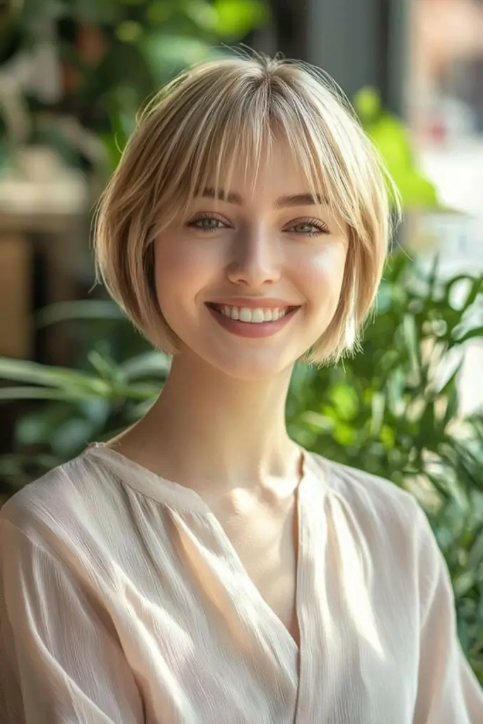 27 Blonde Bob with Fringe Hairstyles 5 3. Vanilla Halo Bob