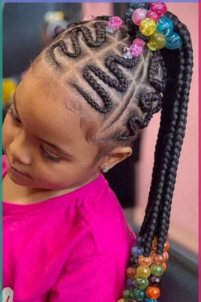 27 Cutest Toddler Beaded Hairstyles for Kids 5 3. Zigzag Magic Cornrows with Beads