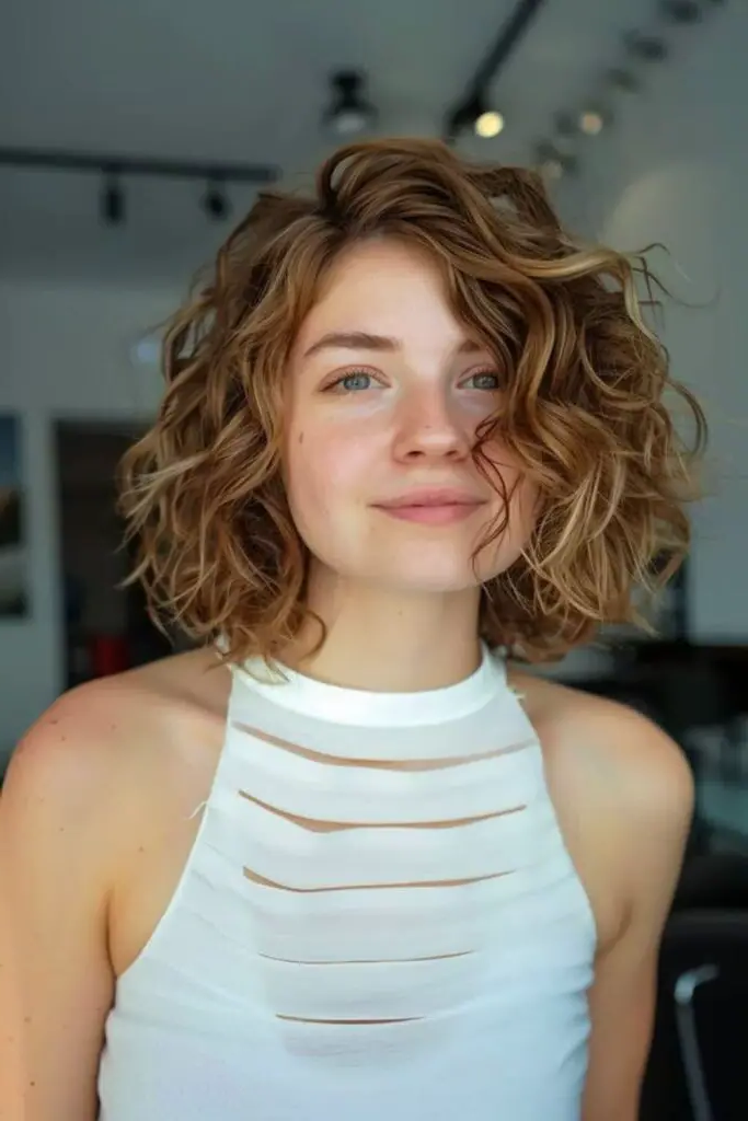 28 Stunning Medium Curly Haircuts 6 4. Boho Chic Ruffled Bob