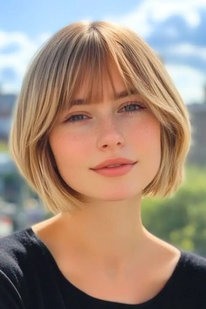 27 Blonde Bob with Fringe Hairstyles 6 4. Champagne Cascade Cut