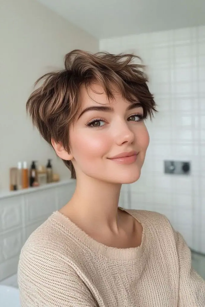 28 Best Feathered Layered Hairstyles 6 4. Feathered Pixie: Bold & Playful