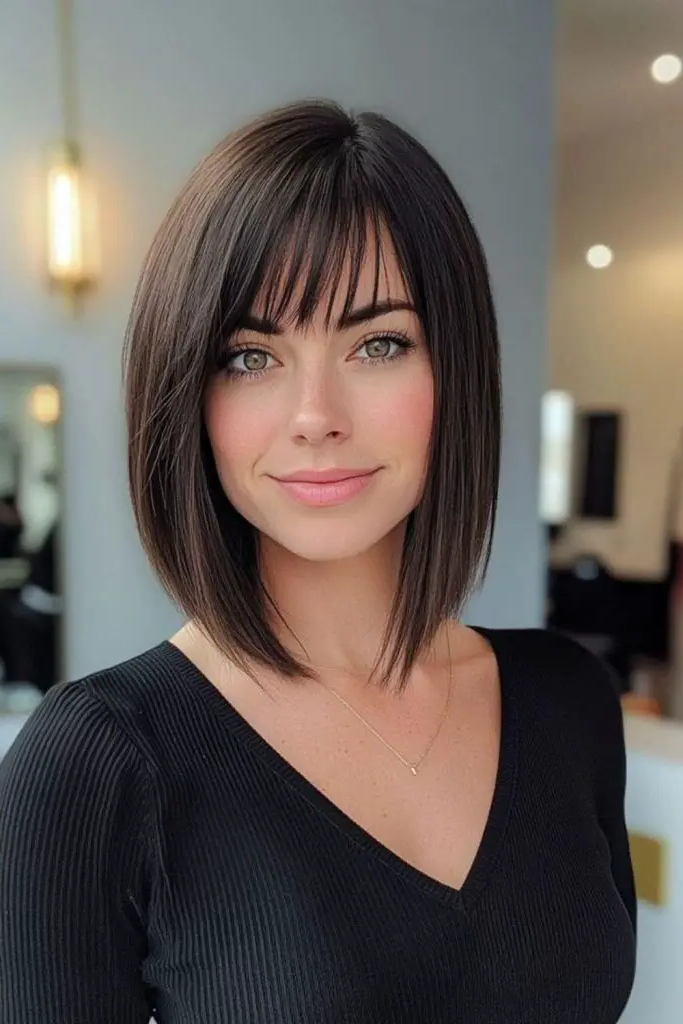 27 Best Lob Haircut with Bangs 6 4. Fierce Blunt Edge