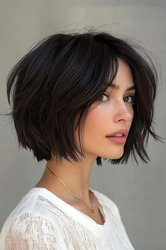 29 Short Bob for Thin Hair Ideas 6 4. Razor-Edged Drama Slice
