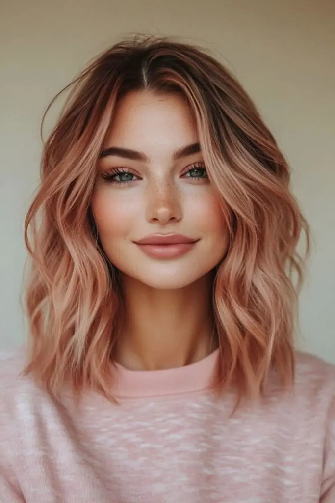 28 Trendy Spring 2025 Hair Trends 6 4. Rosy-Gold Halo Highlights