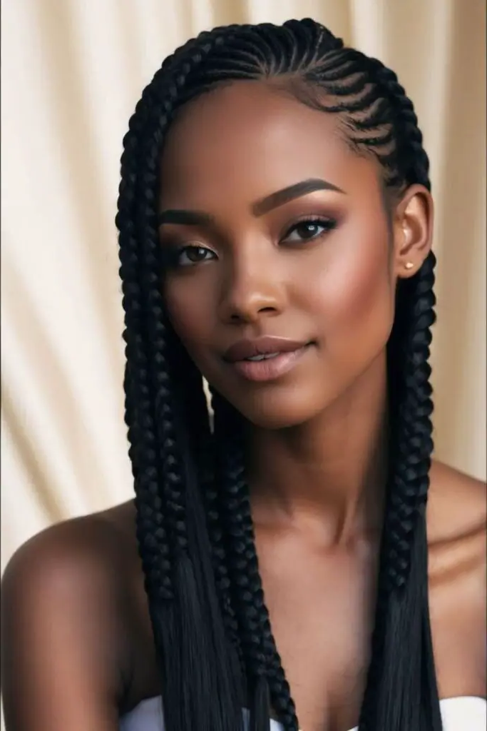 27 Best Big Cornrows Hairstyles 6 4. Side-Swept Drama Rows