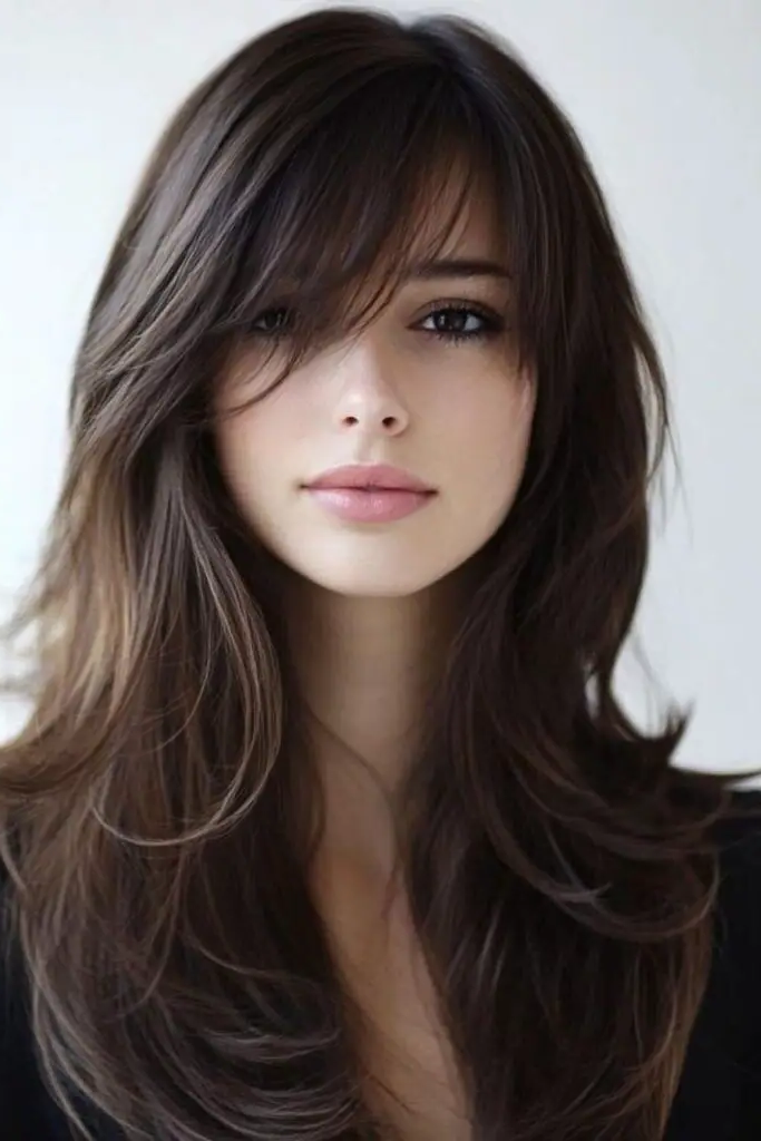 28 Best Haircuts for Thin Fine Hair Long 6 4. Textured Long Layers with Side Swept Bangs
