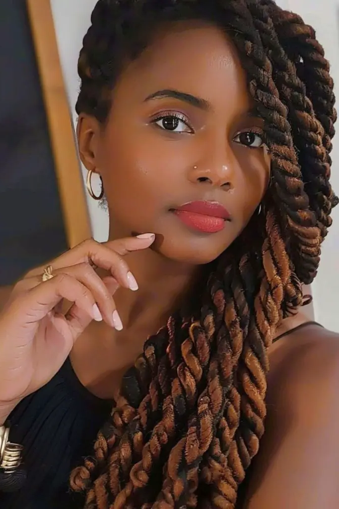 29 Big Twist Braids Hairstyles 6 4. Twists with Bold Highlights