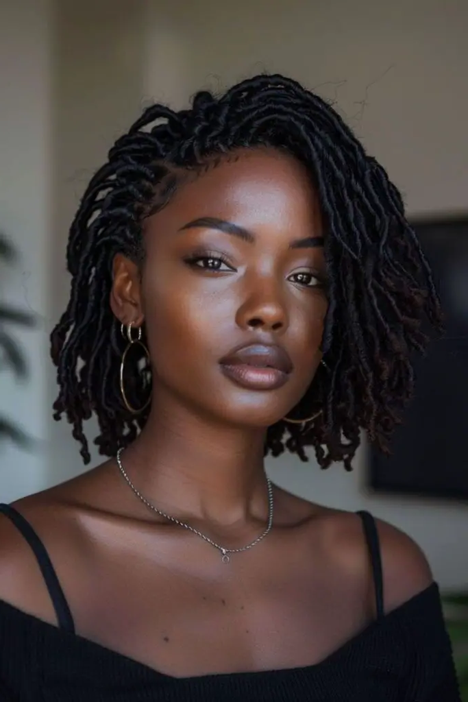 28 Small Dreads Black Women Ideas 7 5. Bob-Length Charm