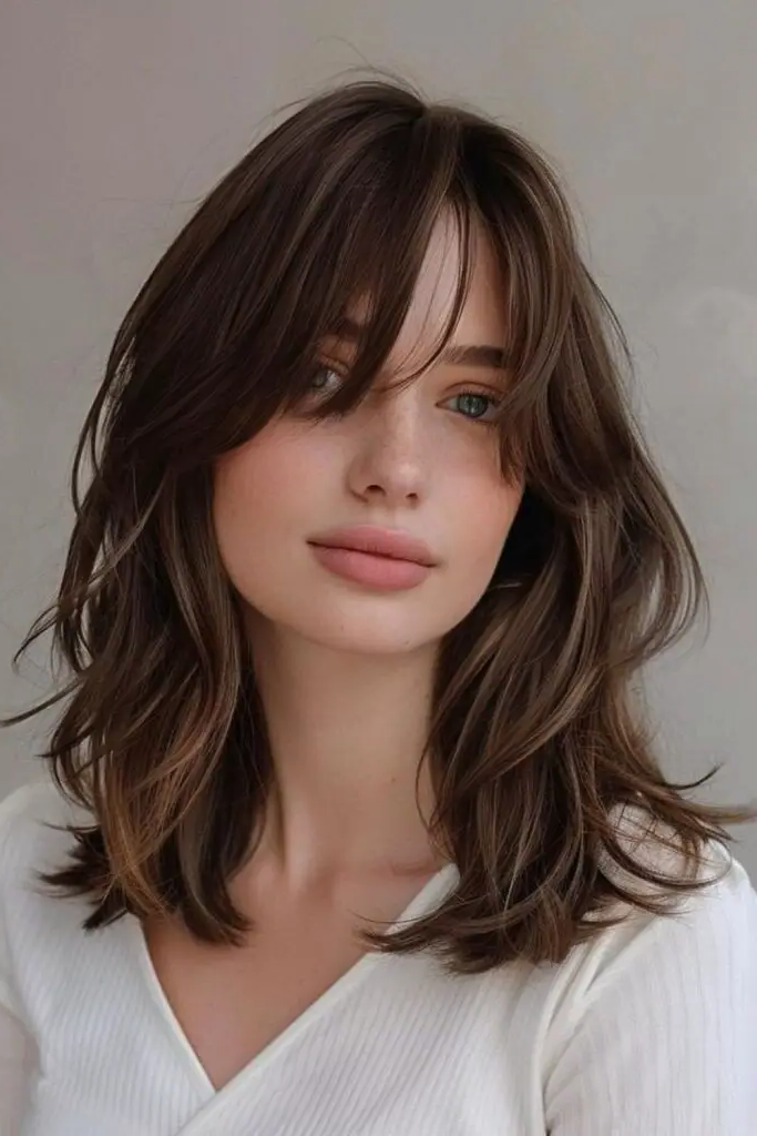 27 Cute Medium Length Haircuts 7 5. Curtain Bangs Charm