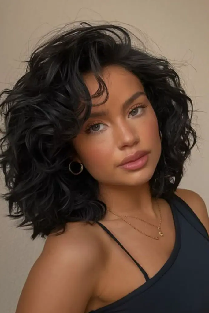 28 Stunning Medium Curly Haircuts 7 5. Halo of Midnight Ribbons
