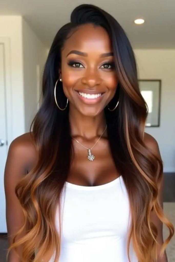 29 Best Black Baddies Hairstyles to Try 7 5. Honey-Dipped Ombre Waves