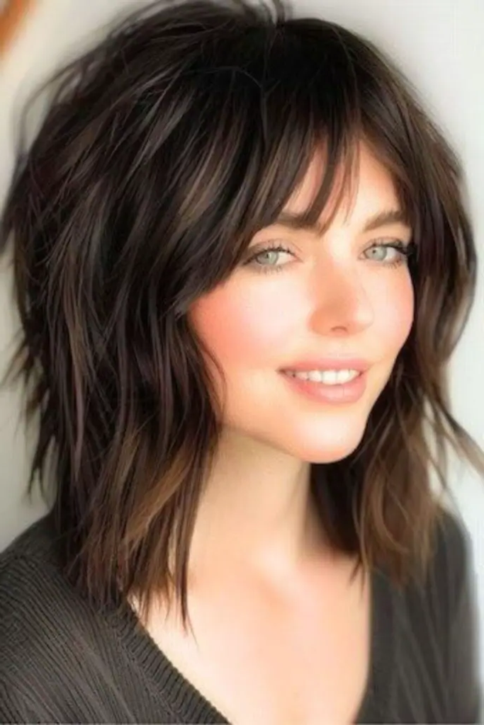 30 Stunning Medium Shag Hairstyles 7 5. Midnight Edge Flick