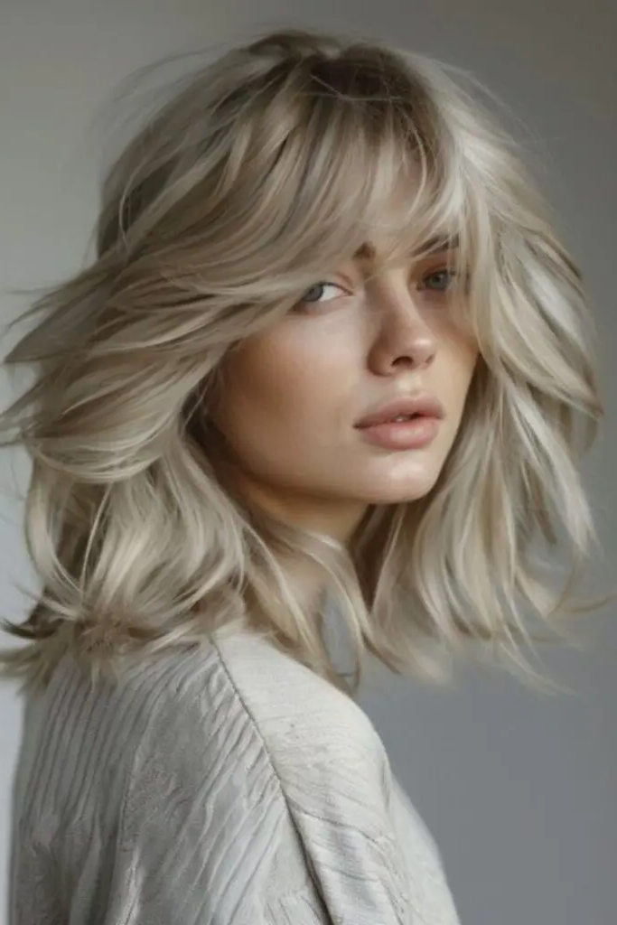 27 Great Medium Length Wavy Hairstyles 7 5. Platinum Surf-Tousled Curls