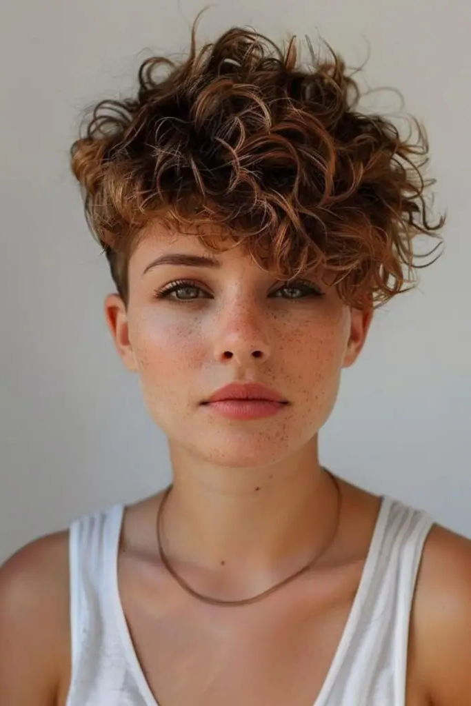 28 Stunning Curly Pixie Hairstyles 7 5. Sculpted Fire Curl Crown