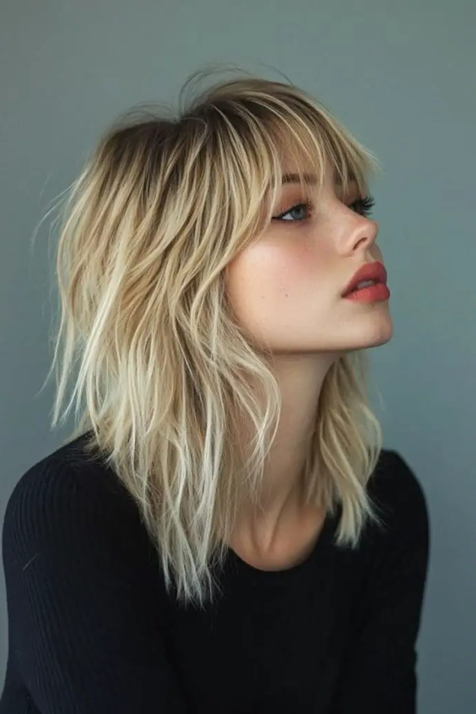 27 Best Lob Haircut with Bangs 7 5. Shaggy Chic Undone