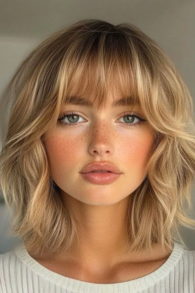 27 Blonde Bob with Fringe Hairstyles 7 5. Sunbeam Shag Bob