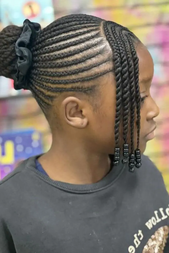 28 Trendy Kids Cornrow Hairstyles 8 6.Curly Sidecornrows: A Twist of Elegance