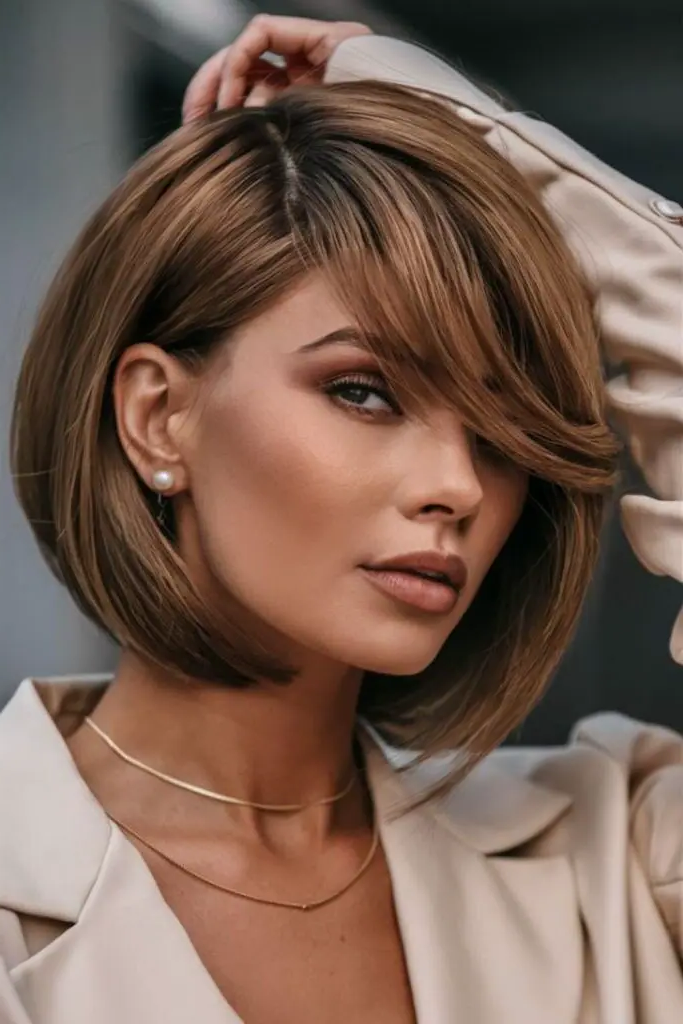 29 Best Haircuts for Thin Fine Hair 8 6. Angled Bob with Side-Swept Bangs