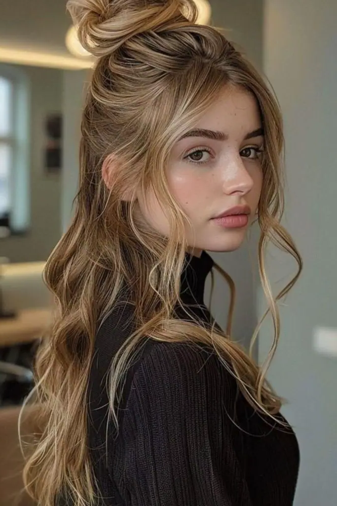 27 Simple Hairstyles for Long Hair 8 6. Chic Half-Up Knot Marvel