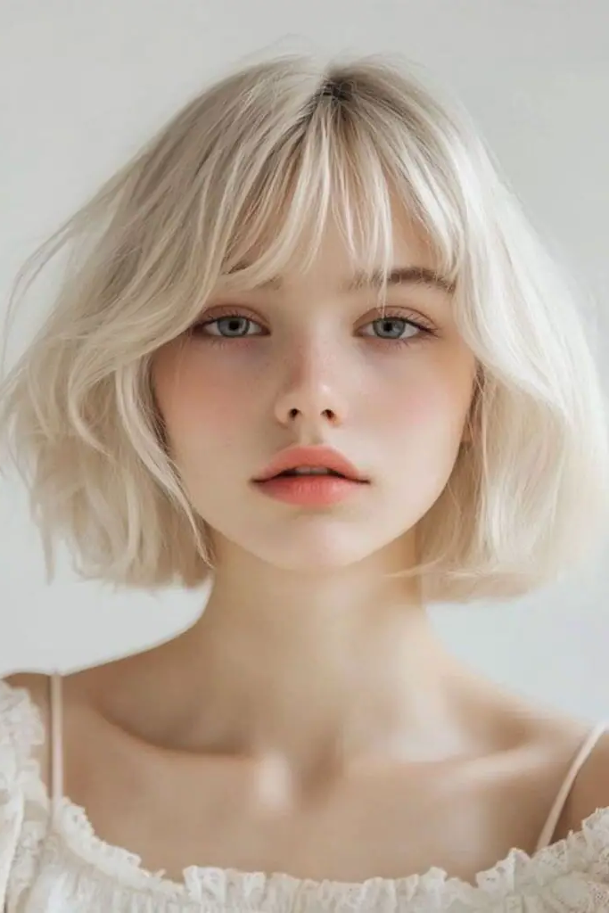 27 Blonde Bob with Fringe Hairstyles 8 6. Ice Queen Precision Bob