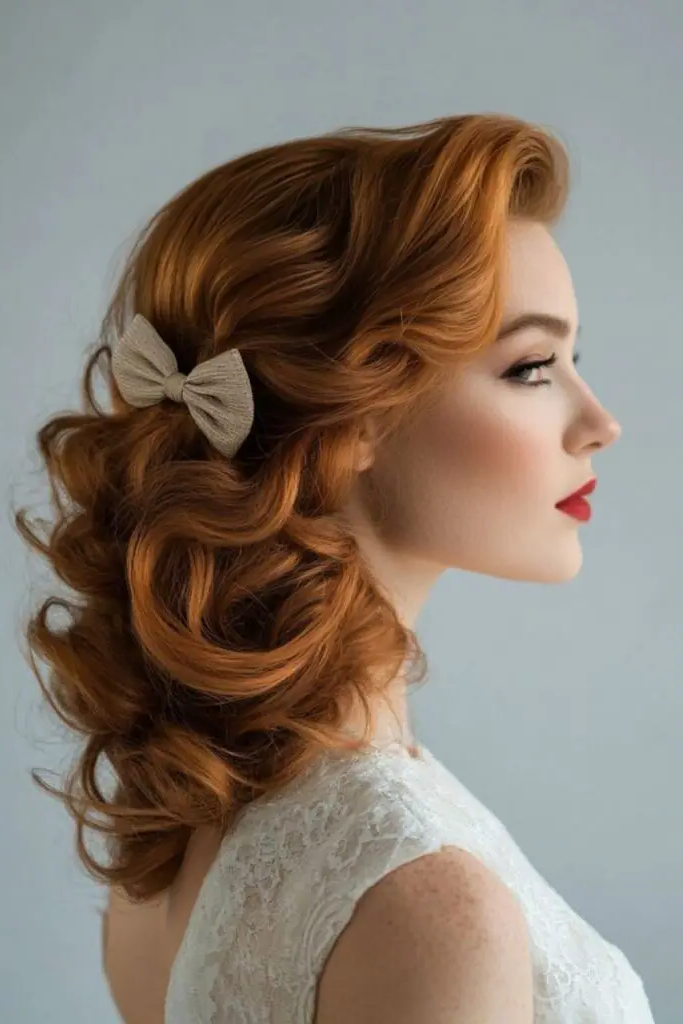 28 Cute Hairstyles with a Bow 8 6. Side-Swept Curls with a Bow Clip