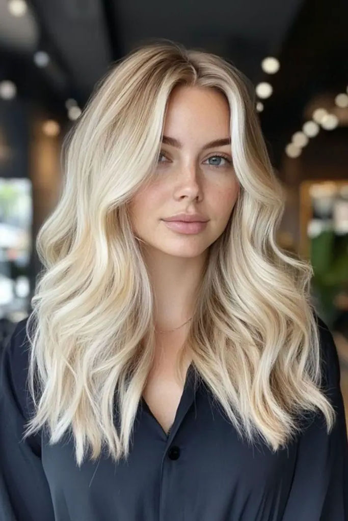 27 Super-Cute Blonde Medium Length Hair Ideas 8 6. Vanilla Swirl Perfection